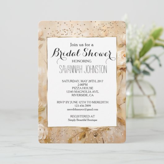 Romantische Crème Witte Rozen Confetti vrijgezelle Kaart (Staand voorkant)