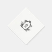 Romantische Crest Monogram Zwart-wit bruiloft Servet (Hoek)