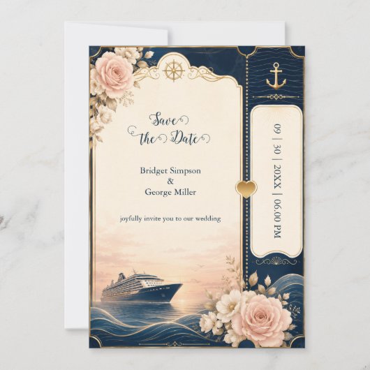 Romantische Cruise Bruiloft Reis Rose Luxe Kaart (Voorkant)