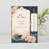 Romantische Cruise Bruiloft Reis Rose Luxe Kaart (Staand voorkant)