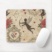Romantische Cupido Victoriaanse kalligrafie Valent Muismat (Met muis)