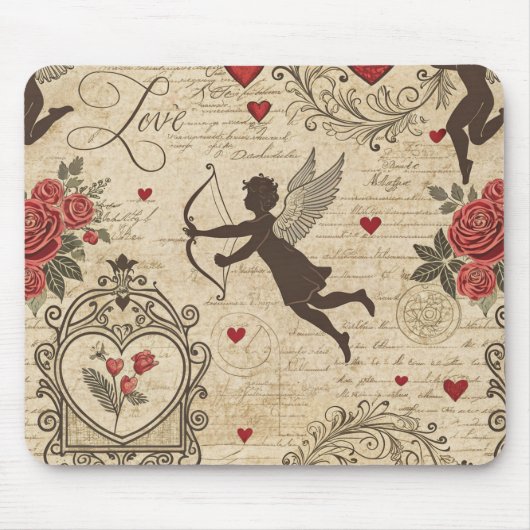 Romantische Cupido Victoriaanse kalligrafie Valent Muismat (Voorkant)