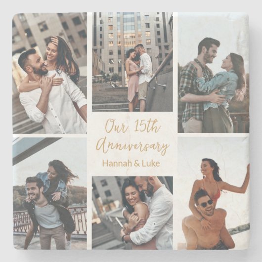 Romantische Custom Photo Collage Jubileum Gift Stenen Onderzetter (Voorkant)