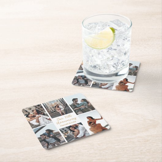 Romantische Custom Photo Collage Jubileum Party Kartonnen Onderzetters (Insitu)