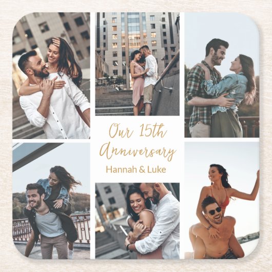 Romantische Custom Photo Collage Jubileum Party Kartonnen Onderzetters (Voorkant)