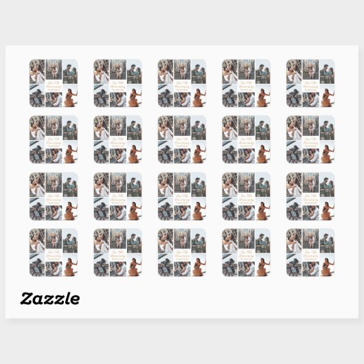 Romantische Custom Photo Collage Jubileum Party Vierkante Sticker (Vel)