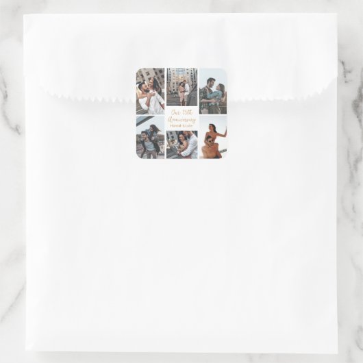 Romantische Custom Photo Collage Jubileum Party Vierkante Sticker (Tas)