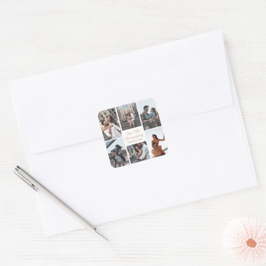 Romantische Custom Photo Collage Jubileum Party Vierkante Sticker (Envelop)