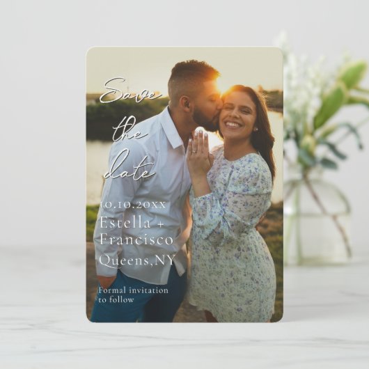 Romantische Custom Photo Sla de datum op Save The Date (Staand voorkant)