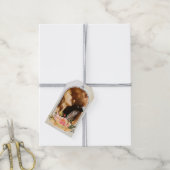 Romantische Cute Peach Bloemboog Foto Bruiloft Cadeaulabel (Met Touw)