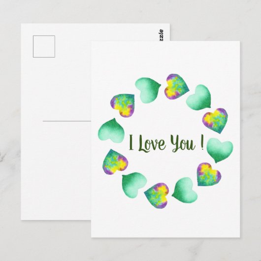 Romantische Cute Waterverf Groen Valentijnsdag   Briefkaart (Voorkant / Achterkant)