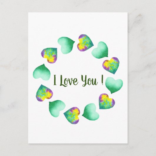Romantische Cute Waterverf Groen Valentijnsdag   Briefkaart (Voorkant)