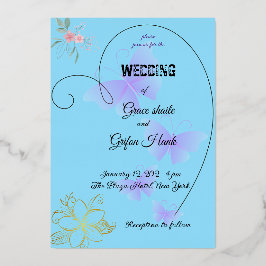 Romantische cyaankleur met hartvormige rand folie uitnodiging