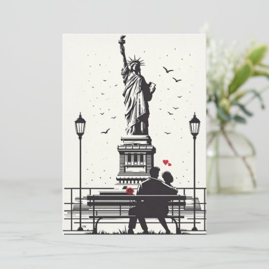 Romantische Dag in New York: Liefde bij Vrijheid Feestdagenkaart (Staand voorkant)