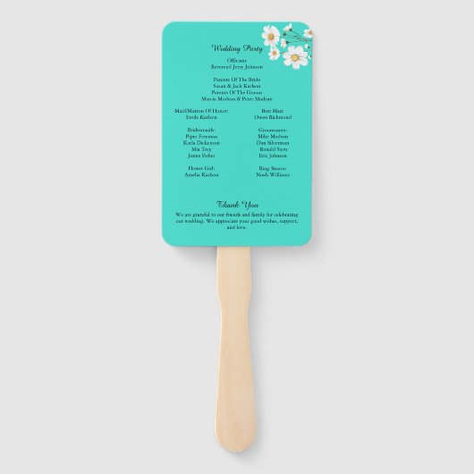 Romantische Daisies Floral Turquoise bruiloft prog Handwaaier (Achterkant)