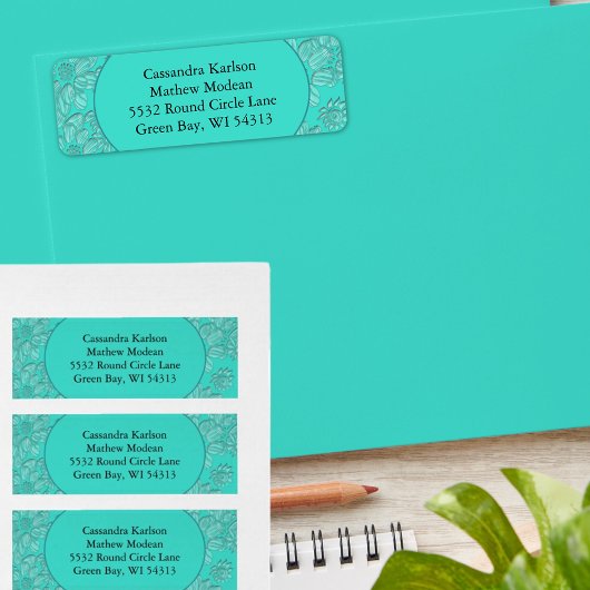 Romantische Daisies Floral Turquoise Retouradres Etiket