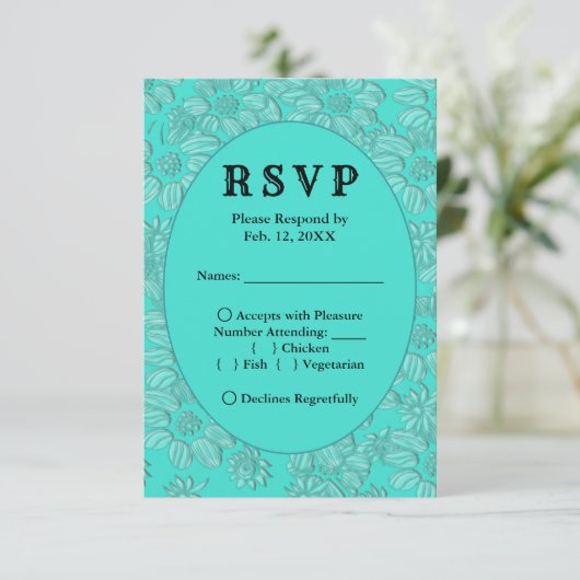 Romantische Daisies Turquoise Bruiloft RSVP Menu K (Staand voorkant)