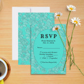 Romantische Daisies Turquoise Bruiloft RSVP Menu K