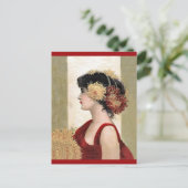 Romantische dame in rood Briefkaart (Staand voorkant)