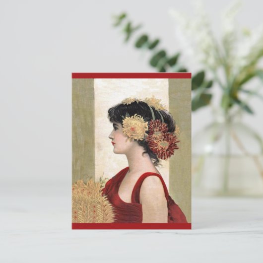 Romantische dame in rood Briefkaart (Staand voorkant)