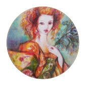 ROMANTISCHE DAME MET PAUWEENVEER  SNIJPLANK (Voorkant)