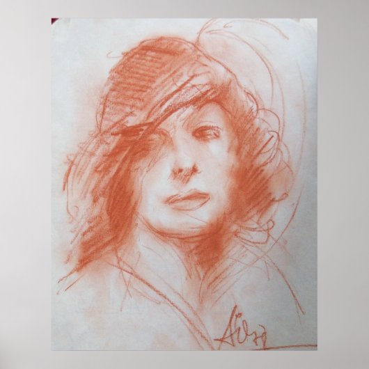 ROMANTISCHE DAME/ Sepia Bruin Poster (Voorkant)