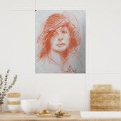 ROMANTISCHE DAME/ Sepia Bruin Poster (Keuken)