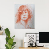 ROMANTISCHE DAME/ Sepia Bruin Poster (Thuiskantoor)