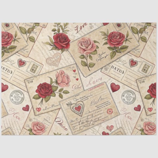 Romantische Decoupage Rozen Hearts Letters Tissuepapier (Voorkant)