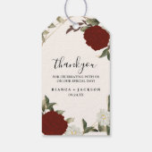 Romantische Deep Red Rose Bloemen Winter Huwelijks Cadeaulabel (Achterkant)