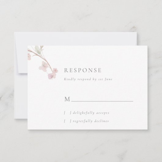 Romantische Delicate Blush Bloemen Bruiloft RSVP K (Voorkant)