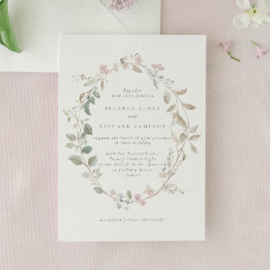 Romantische Delicate Blush Bloemen Krans Trouwen Kaart