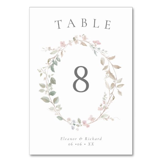 Romantische Delicate Blush Bloemen Krans Trouwen Kaart (Voorkant)