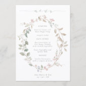 Romantische Delicate Blush Bloemenkrans Bruiloft Menu (Voorkant)