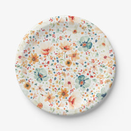 Romantische Delicate Waterverf Bloemen Tuinfeest Papieren Bordje