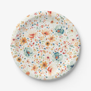 Romantische Delicate Waterverf Bloemen Tuinfeest Papieren Bordje