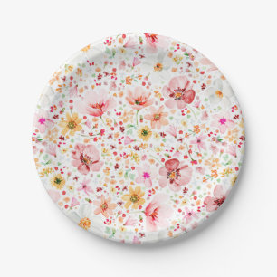 Romantische Delicate Waterverf Bloemen Tuinfeest Papieren Bordje