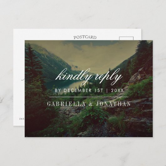 Romantische dennen, bergen & meer | Moderne RSVP Uitnodiging Briefkaart (Voorkant / Achterkant)