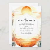 Romantische Desert Cactus bruiloft Save The Date (Voorkant / Achterkant)