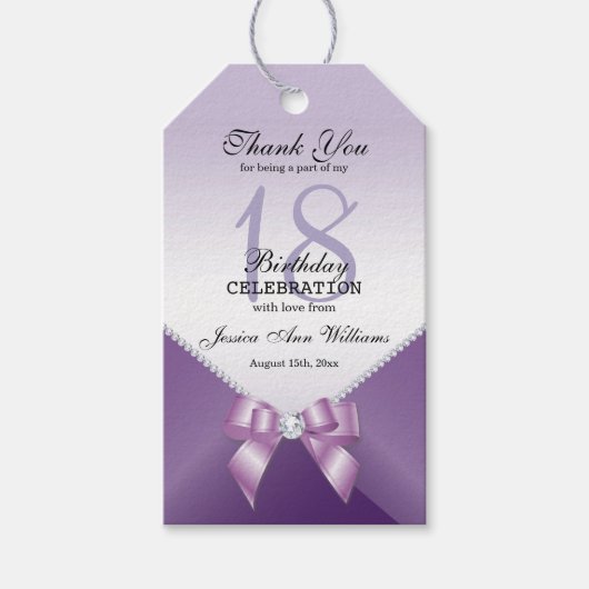 Romantische diamanten en Bow Birthday Party Cadeaulabel (Voorkant)