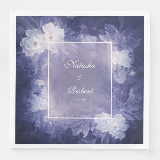 Romantische diepe lavendel bloemenbruiloft servett servet (Voorkant)