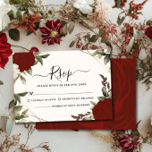 Romantische dieprode rozenbloem Winter Wedding RSVP Kaartje