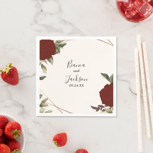 Romantische dieprode rozenbloem Winter Wedding Servet (Insitu)