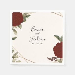 Romantische dieprode rozenbloem Winter Wedding Servet