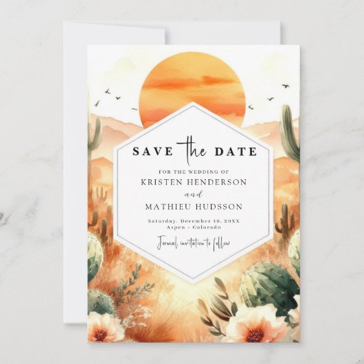 Romantische digitale cactus bruiloft save the date (Voorkant)