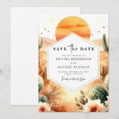 Romantische digitale cactus bruiloft save the date (Voorkant / Achterkant)