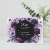Romantische digitale Paarse bloemen bruiloft RSVP Kaartje (Staand voorkant)