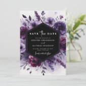 Romantische digitale Paarse bloemen bruiloft Save The Date (Staand voorkant)