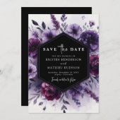 Romantische digitale Paarse bloemen bruiloft Save The Date (Voorkant / Achterkant)