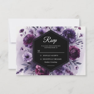 Romantische digitale paarse bloemige bruiloft RSVP kaartje